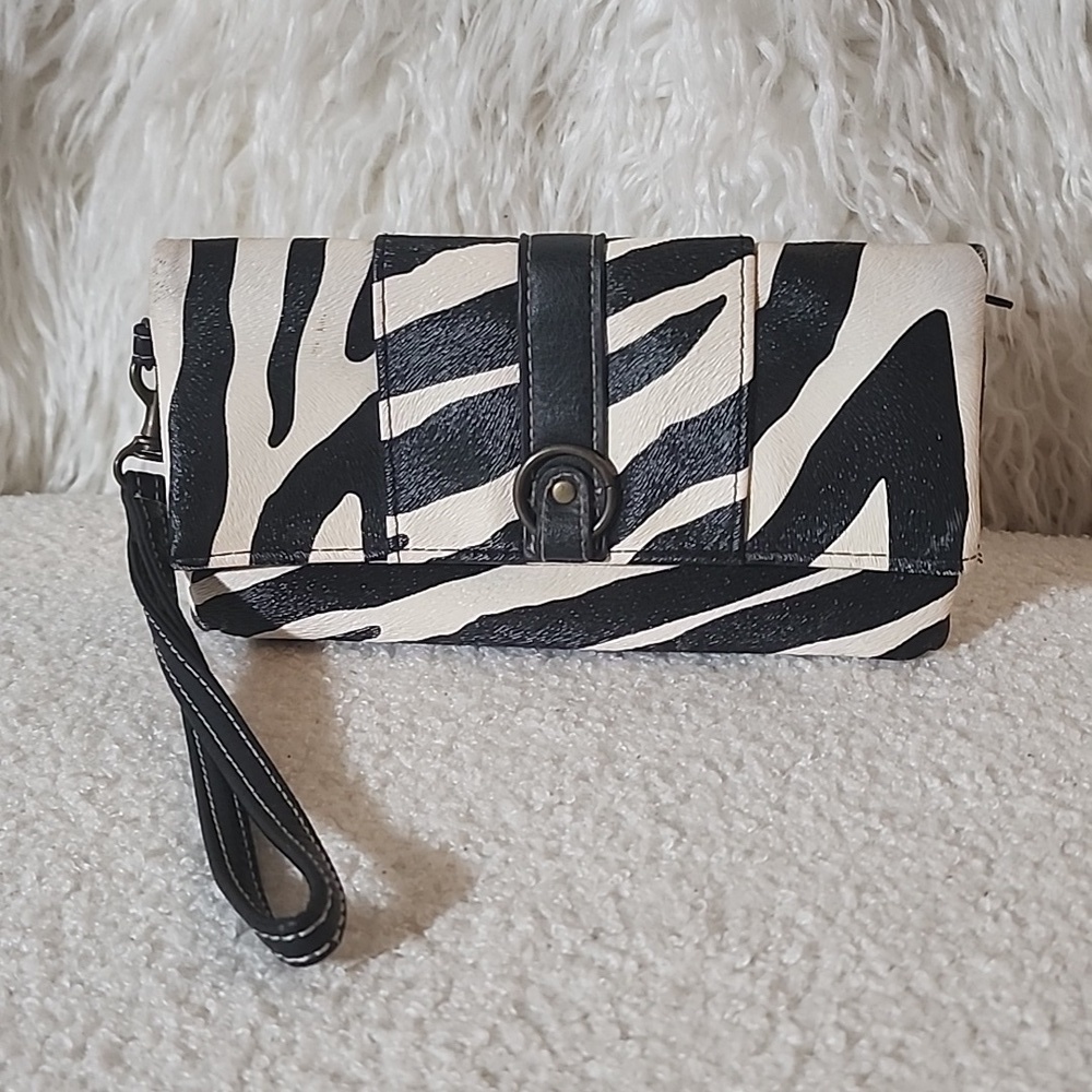 Zebra Striped Faux leather 3 compartment Wallet wristlet